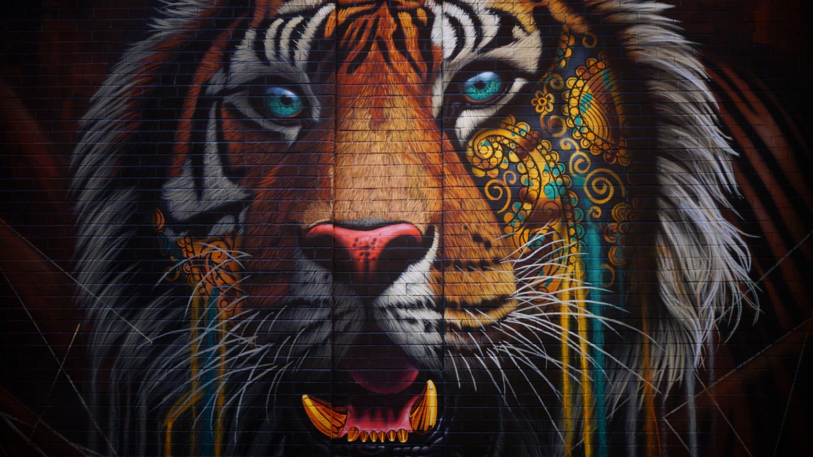 3840x2160 Download wallpaper 3840x2160 tiger, graffiti, street art, wall