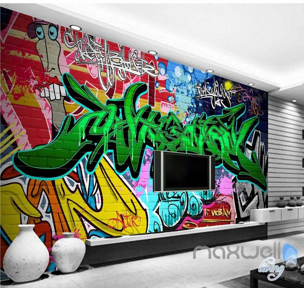1024x969 3D Graffiti Green Letters Wall Art Murals Paper Print Decals Decor  Wallpaper IDCWP-TY-000061