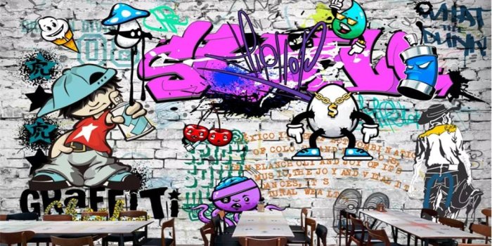 1000x800 US $9.0 40% OFF|beibehang Custom wallpaper Fashion trend street art  graffiti brick Cafe Bar Restaurant painting background wall 3d wallpaper-in 