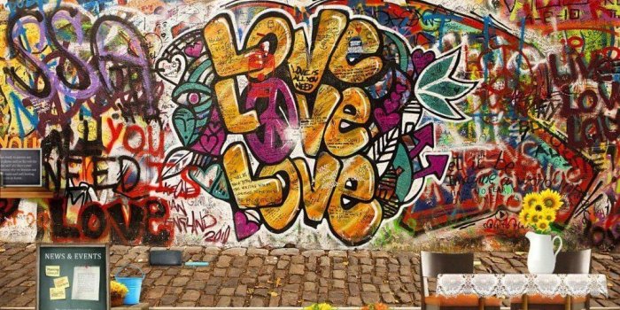1024x831 3D Graffiti Love Pattern Brick Wall Murals Wallpaper Wall Art Decals Decor  IDCWP-TY-000120