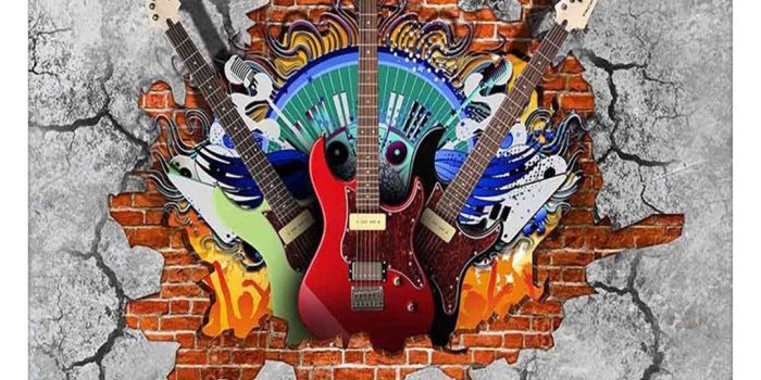 1080x1000 3D Murals Wallpaper Guitar Rock Graffiti Art Broken Brick Wall Ktv