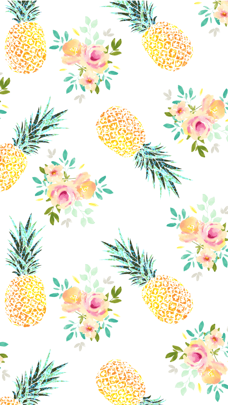 750x1334 iPhone wallpaper background cute yellow pineapple summer floral