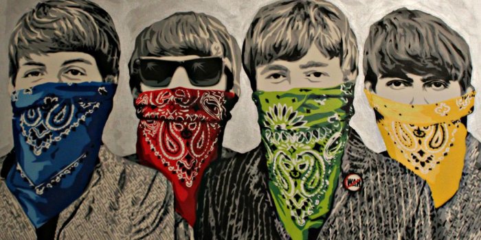 1244x700 Banksy The Beatles Bandanna Graffiti band group wallpaper