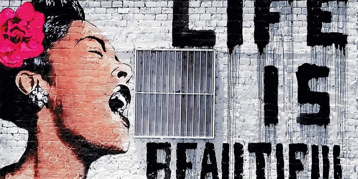 1500x997 Great Art Wall Decoration Banksy Art - Life is Beautiful Wallpaper Street  Artist Mural Modern Paintings Women Grey Stensils Poster (55 Inch x 39.4