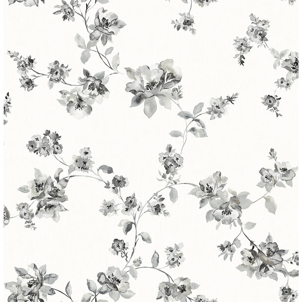 1000x1000 56.4 sq. ft. Cyrus Black Floral Wallpaper