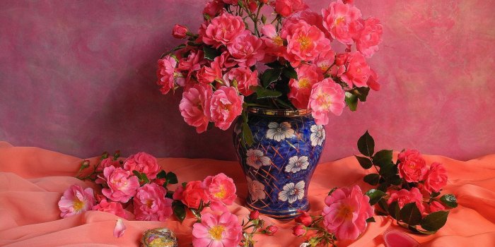 1440x900 Lovely Flowers Background Wallpaper - Beautiful Rose In Vase