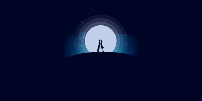 2560x1440 Wallpaper Couple, Lovers, Full moon, Night, Romantic, HD, Minimal