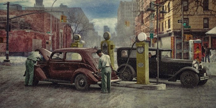 2048x1455 2950232 1930 year artwork new york city car vehicle cityscape