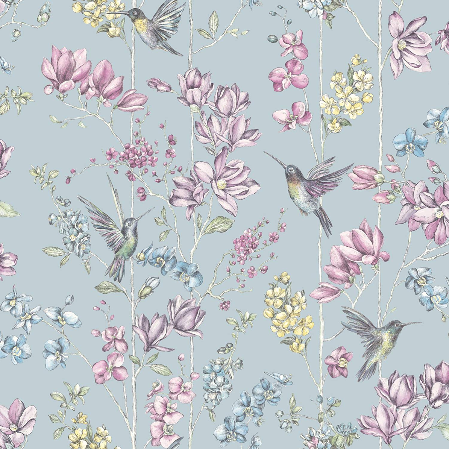 1500x1500 Holden Floral Charm Hummingbird Wallpaper - Duck Egg 12391