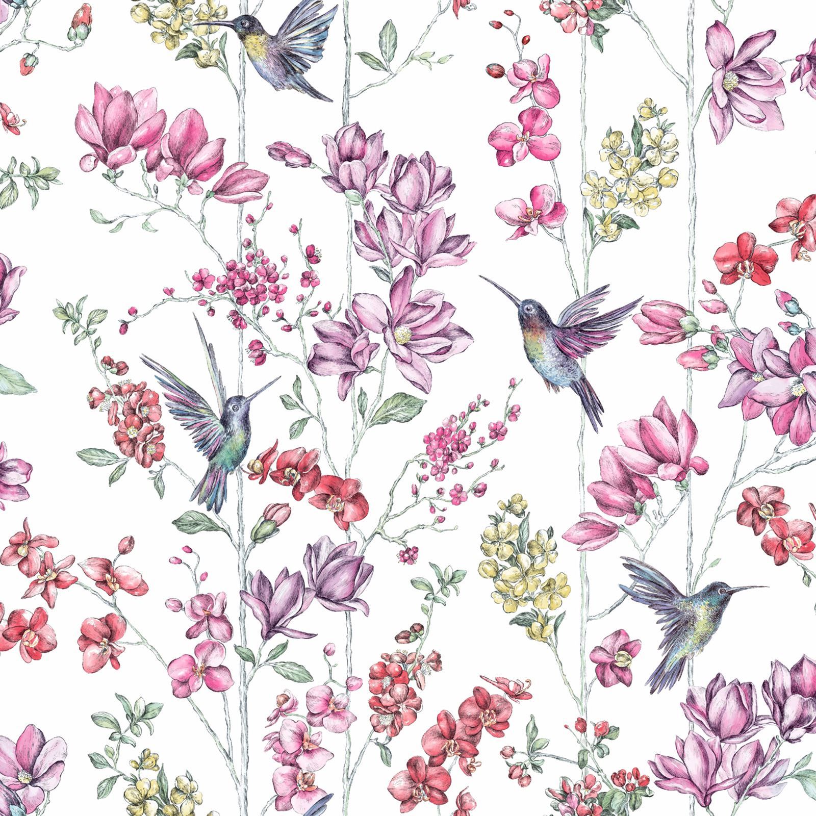 1600x1600 Details about FLORAL CHARM HUMMINGBIRD WALLPAPER - WHITE - HOLDEN 12390