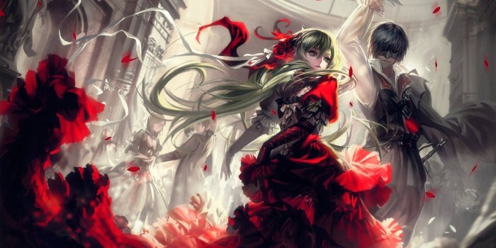 1920x1080 Anime Vocaloid Kaito (Vocaloid) Long Hair Hatsune Miku Dress Green