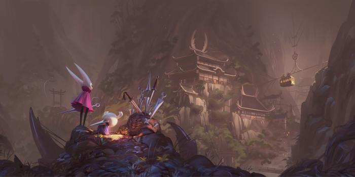 7680x3672 HD wallpaper: Hollow Knight, video games, dark, minimalism, copy