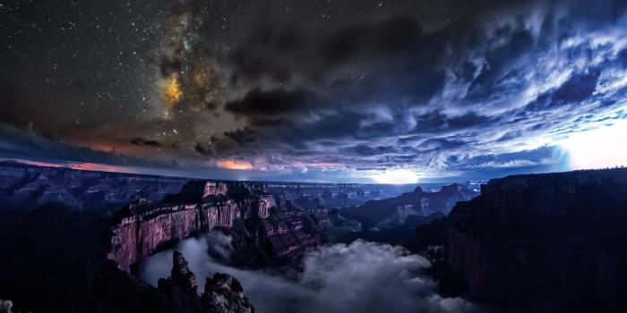 1600x1067 4514353 #Grand Canyon, #night, #mist, #starry night, #landscape