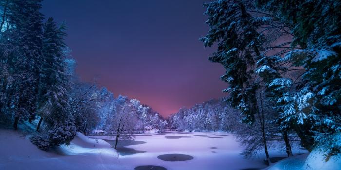 2708x1643 night, Landscape, Snow, Ice, Winter, Trees, Nature Wallpapers HD