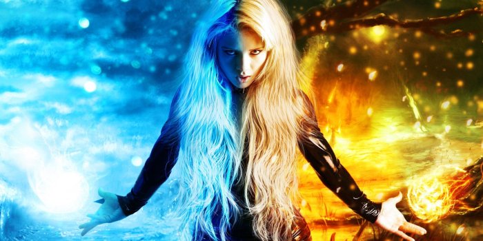 1920x1080 Free download blonde blue fire girl ice orange Cool Fire Wolf