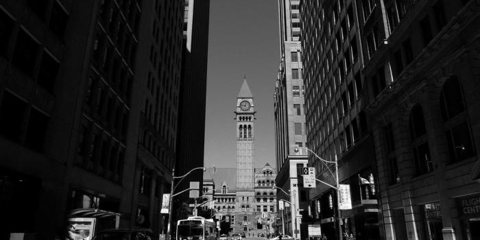 1024x768 Bay Street In Black And White. Toronto, Ontario