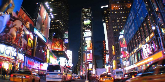 1366x768 Download wallpaper 1366x768 new york, city, night, lights, times