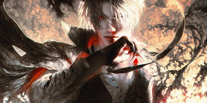 1332x850 Wallpaper blood, hand, demon, male, guy, anime, art images for