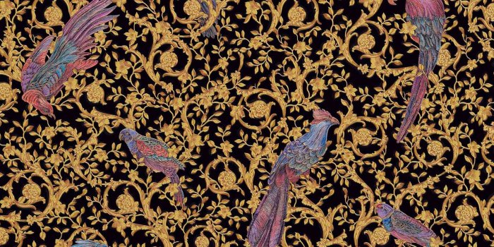 1600x1440 Wallpaper Versace Home Ornament Birds black Metallic 370531