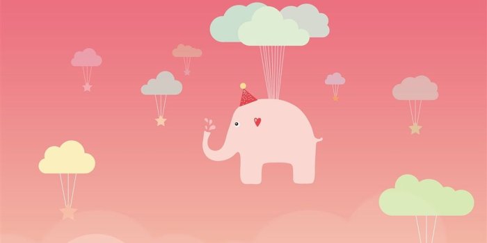 1024x1024 Cute Elephant Illustration Art Pink Fly iPad Air Wallpapers Free