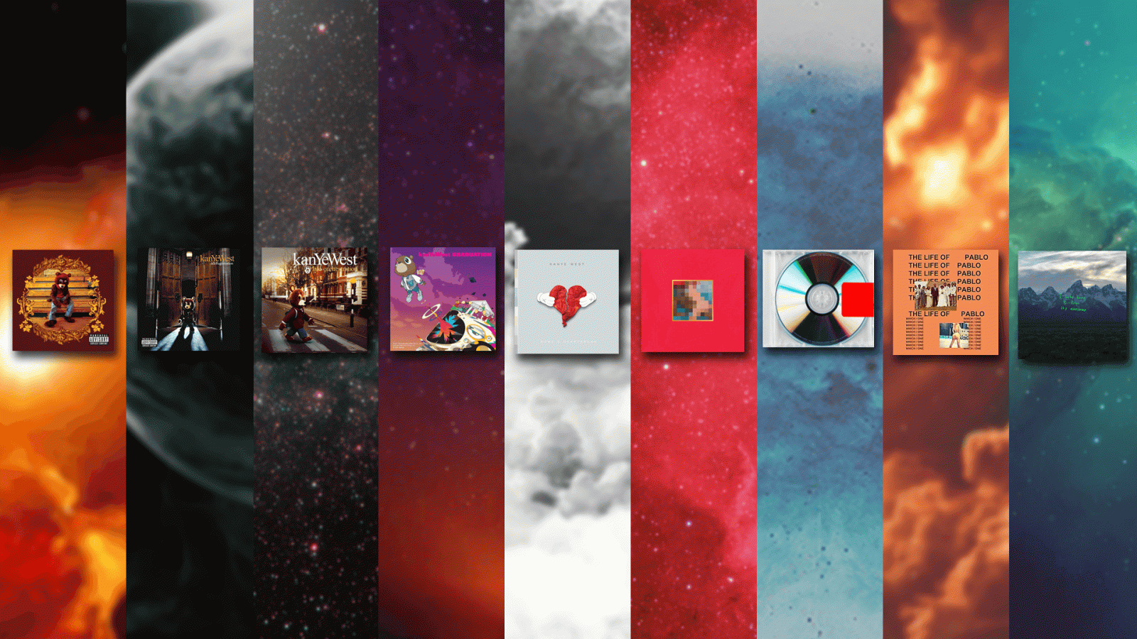 1920x1080 I made this wallpaper of Kanye's albums (not done yet) can you guys