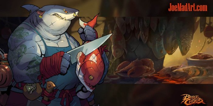 1422x800 Battle Chasers NightWar wallpaper: The Fishmonger | Joes | Battle