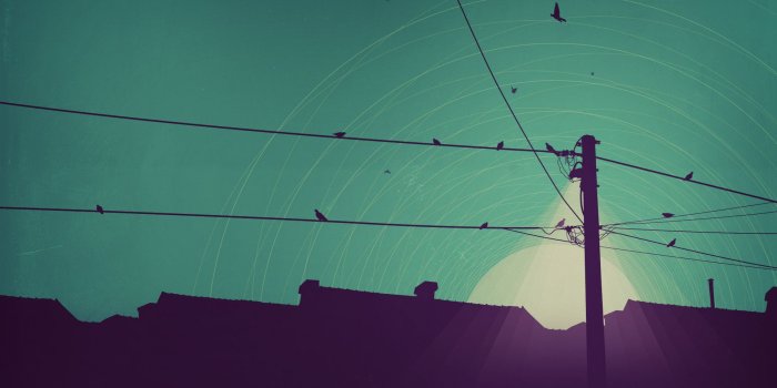 1920x1080 Electricity Pole Birds Illustration Desktop Wallpaper
