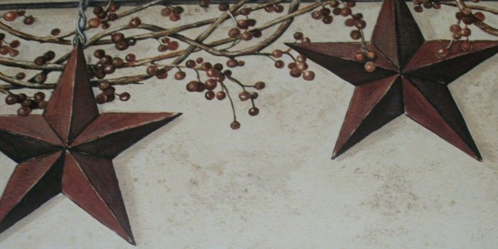 1024x768 YORK COUNTRY PRIMITIVE HANGING STAR BERRIES WALLPAPER BORDER On