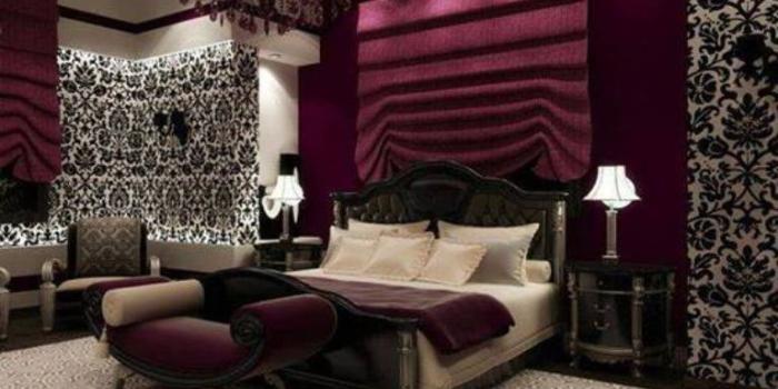 768x1024 Love this!! Such a romantic bedroom with black and white wallpaper