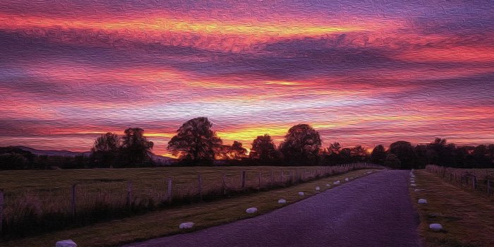 3840x2160 Country Road Sunset - Oil on Canvas 4k Ultra HD Wallpaper