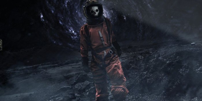 1332x850 Wallpaper Skull, Space, Loneliness, Astronaut, Death, Male, Black