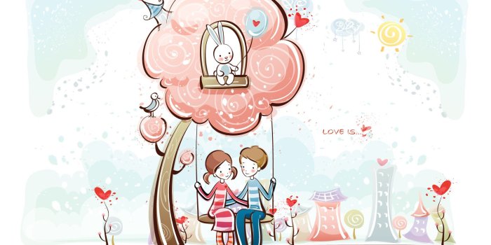 1920x1200 Cherry tree young lovers animation wallpaper