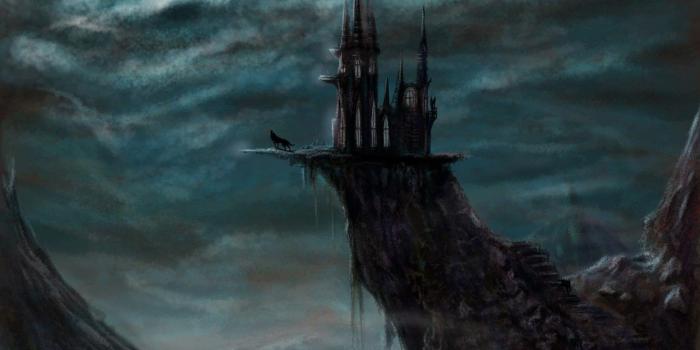 1332x850 Wallpaper night, fantasy, castle, the moon, wolf, art, evil castle