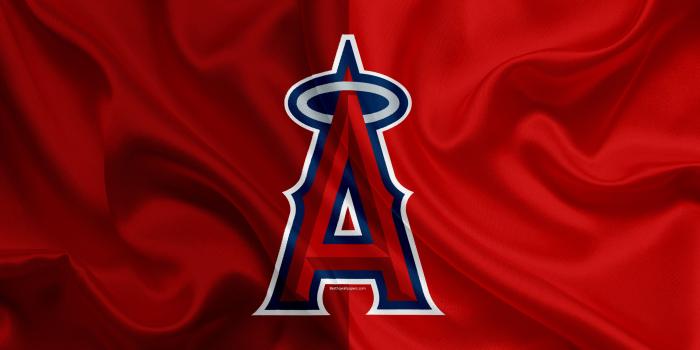 3840x2400 Download wallpapers Los Angeles Angels, 4k, logo, silk texture