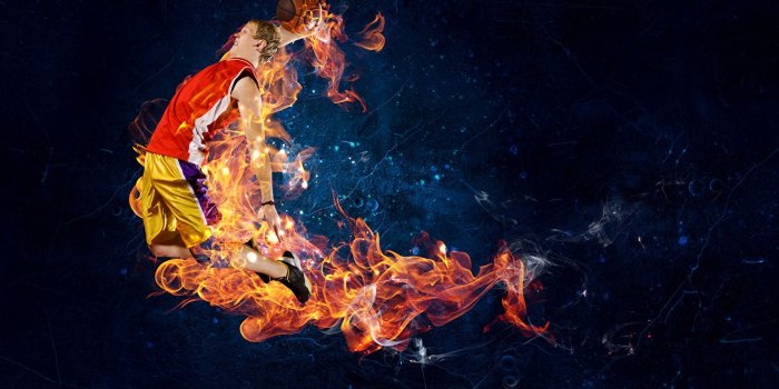 1365x1024 Wallpapers Man sports Basketball Jump Flame