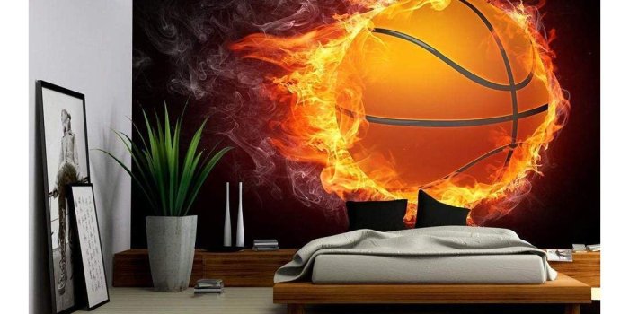 1100x1100 wall26 - Basketball Ball on Fire. 2D Graphics. Computer Design. - Removable  Wall Mural | Self-Adhesive Large Wallpaper - 66x96 inches