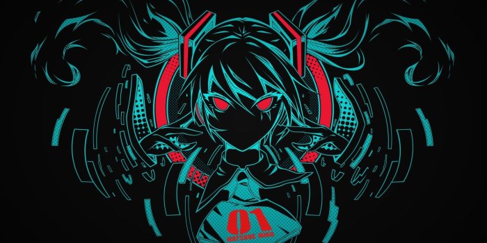 1332x850 Wallpaper look, minimalism, Hatsune Miku, Vocaloid, Vocaloid, black