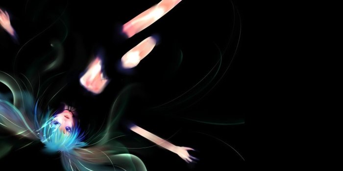 1332x850 Wallpaper hands, lies, black background, Hatsune Miku, Vocaloid