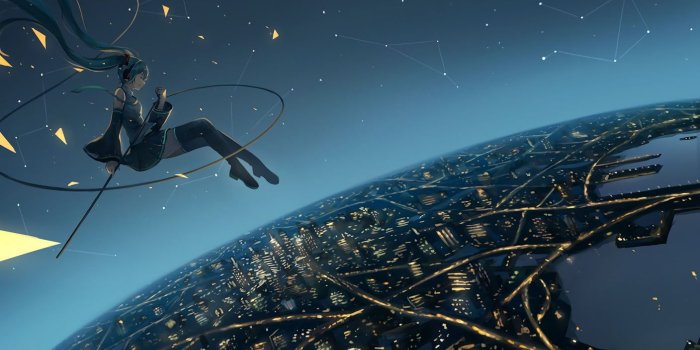 1408x879 Black and gray laptop computer, Hatsune Miku, blue hair, Vocaloid