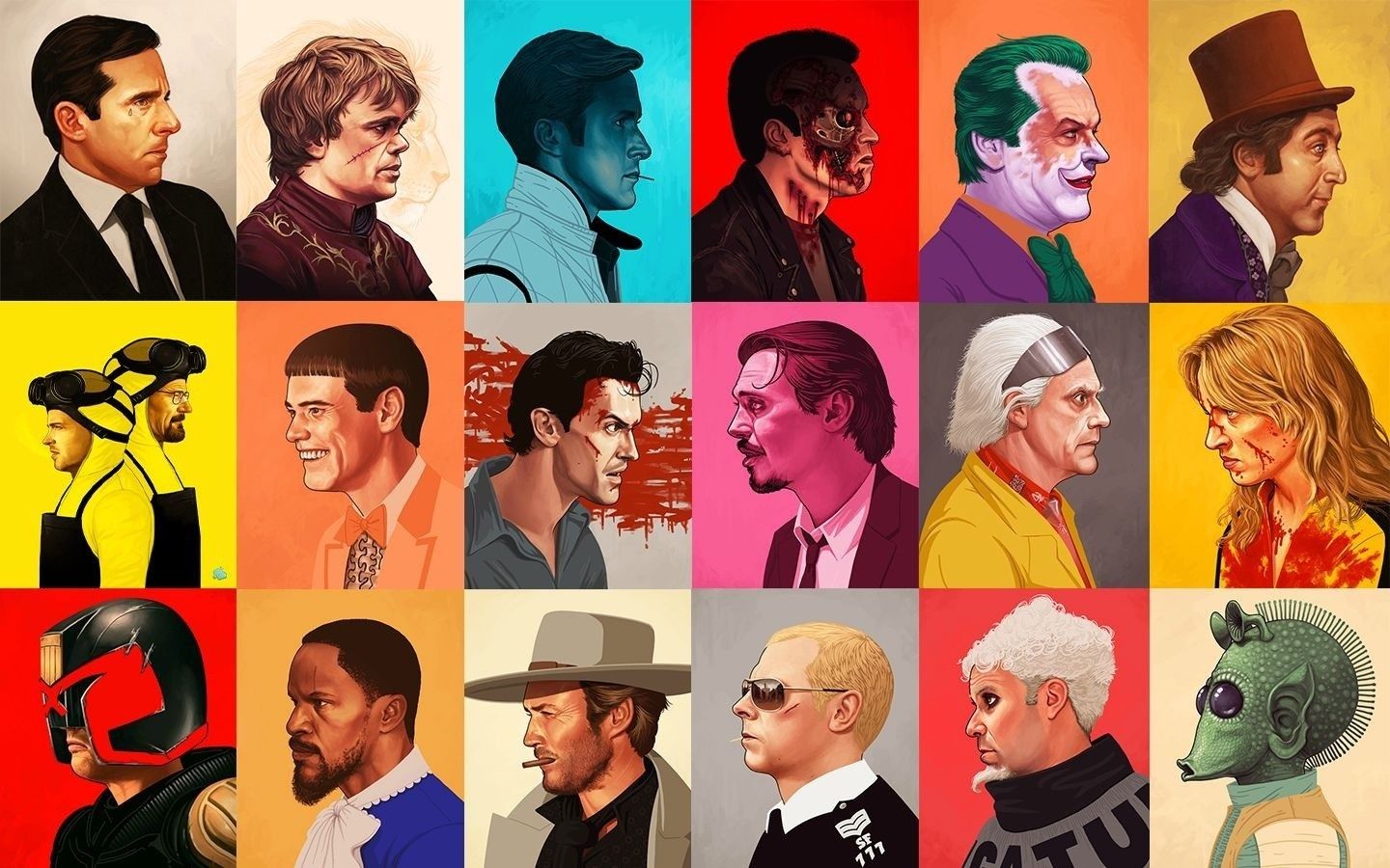 1440x900 classic movie characters headshots poster art | WallpaperFool