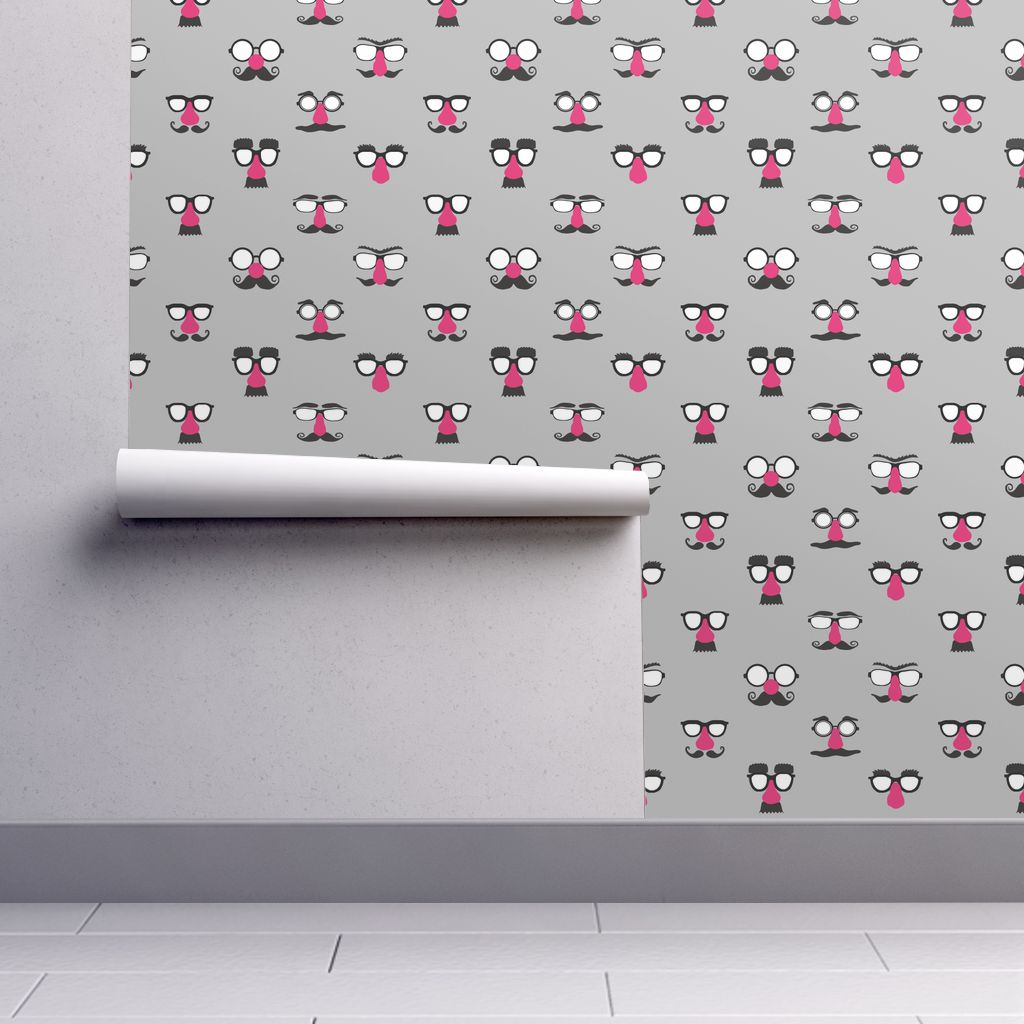 1024x1024 Noze Bros Pink Mustache Face wallpaper - aprilmariewade - Spoonflower