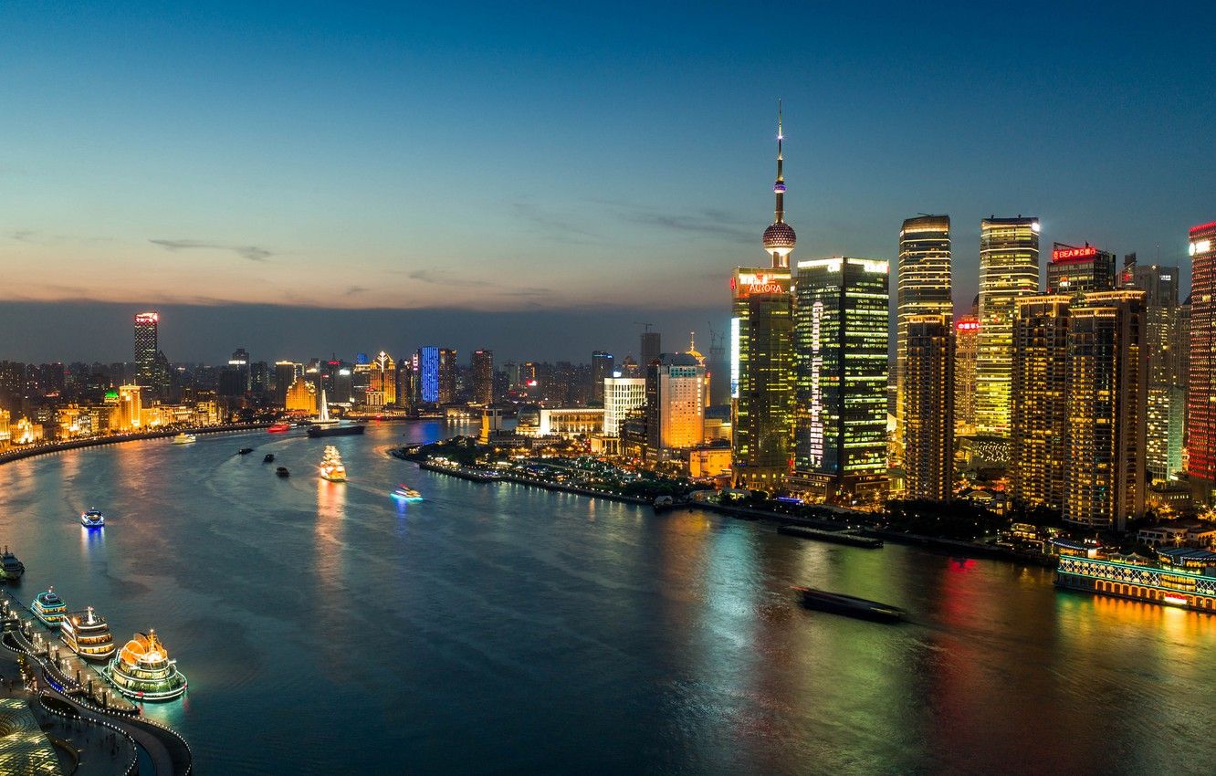 1332x850 Wallpaper lights, China, building, panorama, China, Shanghai