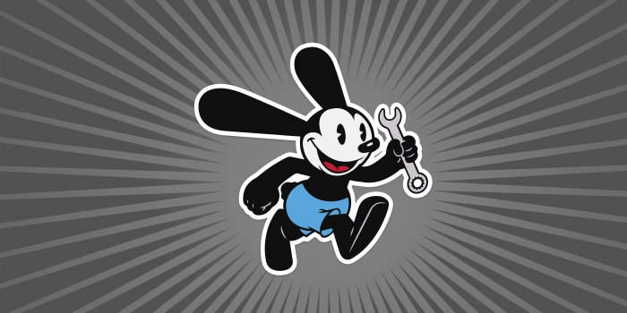 5120x2880 Black and white Mickey Mouse holding wrench illustration, Oswald the