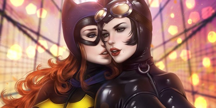 1332x850 Wallpaper girls, art, catwoman, DC Comics, batgirl, suits images for