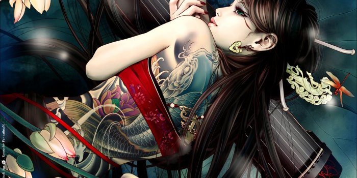 1920x1200 Girl Brunette Koi Tattoo wallpapers | Girl Brunette Koi Tattoo stock
