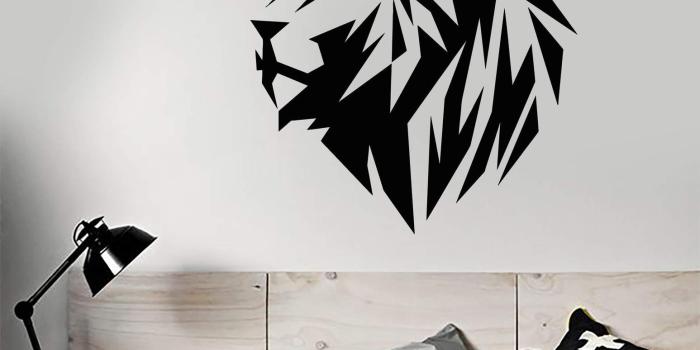 1547x1800 Viny Wall Decal Abstract Polyhedron African Lion King Crown Animal Cat  Stickers (3064ig)