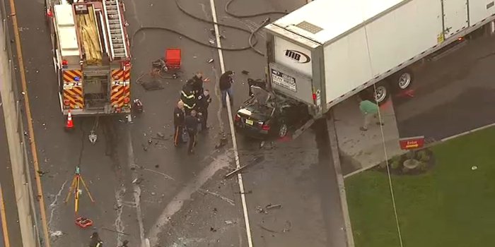 1920x1080 Driver dead after car gets wedged under tractor-trailer in New Jersey