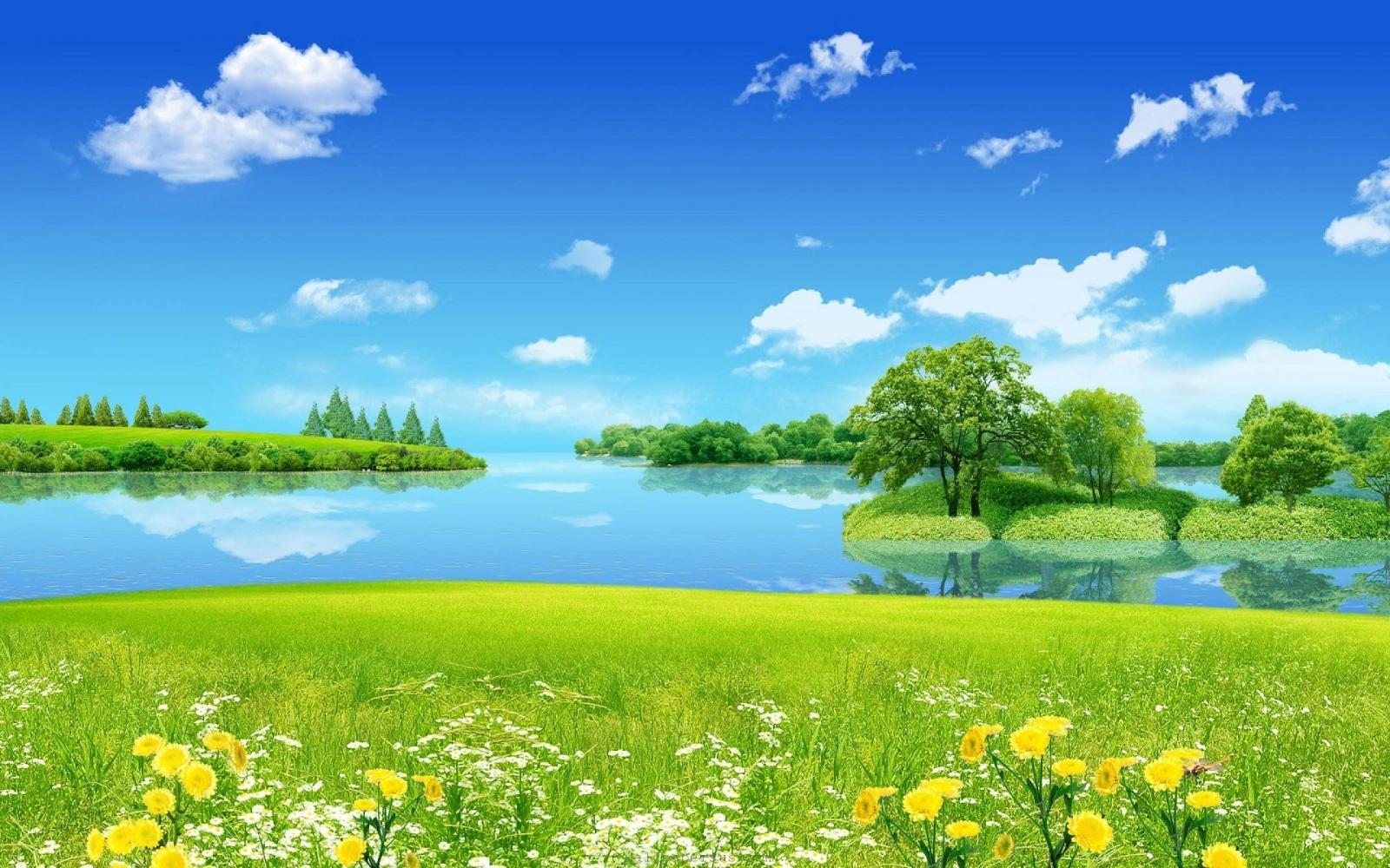 1920x1200 Blue water and blue sky with green nature HD | HD Wallpapers Rocks