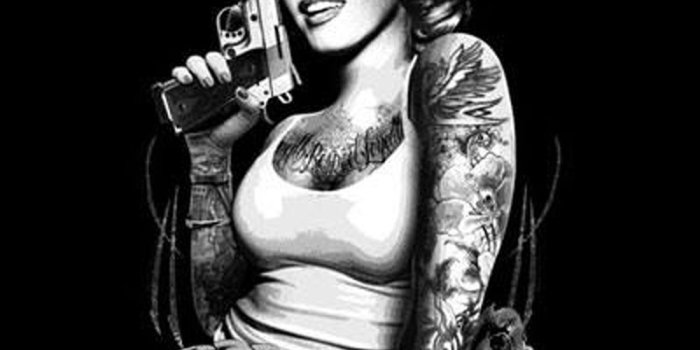 1000x1000 Marilyn Monroe Gangster Mens Black T Shirt Outlaw Tattoos Guns Small