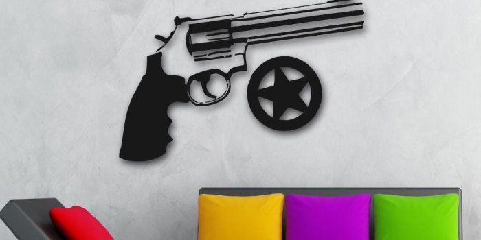 1000x993 Free shiping/Revolver Gun Sheriff Star Police Wall Decal wall sticker home  decor Wallpaper